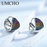 Colorful Gemstone Triangle Clip Earrings 925 Silver for Women Wedding Party