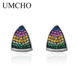 Colorful Gemstone Triangle Clip Earrings 925 Silver for Women Wedding Party