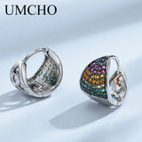 Colorful Gemstone Triangle Clip Earrings 925 Silver for Women Wedding Party