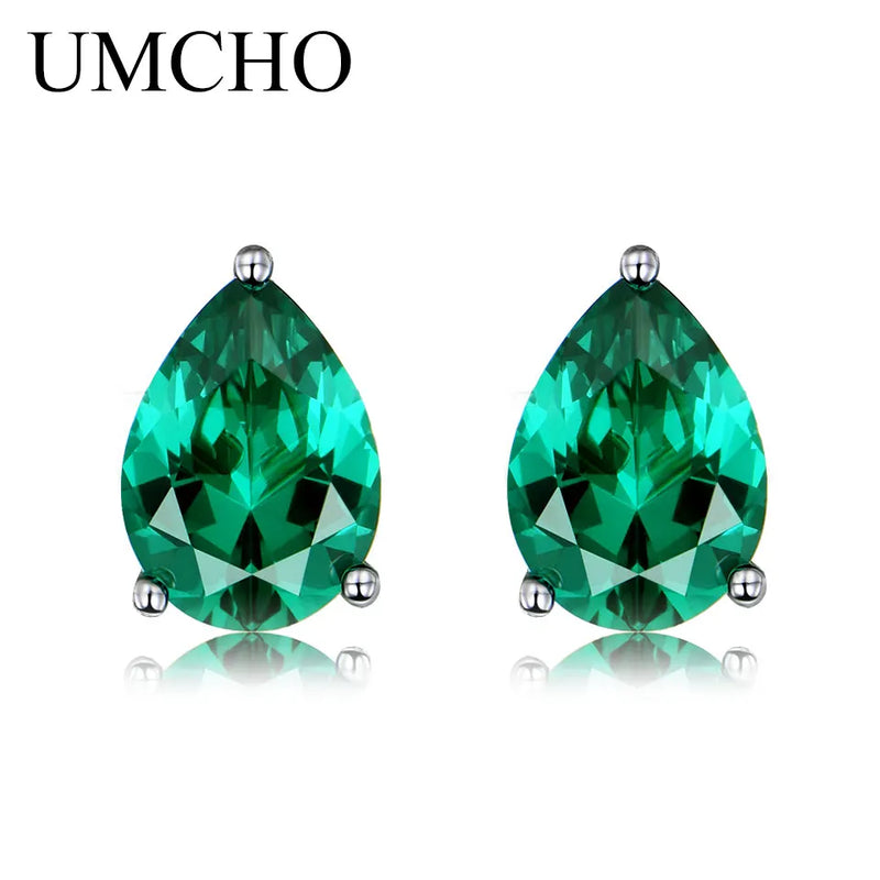Nano Emerald Water Drop Stud Earrings 925 Sterling Silver