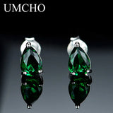 Nano Emerald Water Drop Stud Earrings 925 Sterling Silver