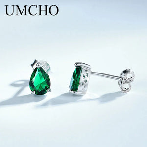 Nano Emerald Water Drop Stud Earrings 925 Sterling Silver