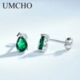 Nano Emerald Water Drop Stud Earrings 925 Sterling Silver