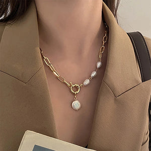 Pearl Thick Chain Pendant Necklace for Women
