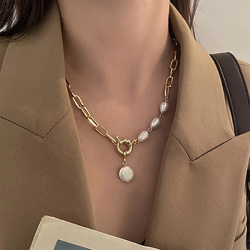 Pearl Thick Chain Pendant Necklace for Women