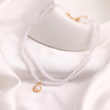 UMKA Vintage Baroque Pearl Lock Chains Necklace Double Layer Pendant