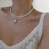 UMKA Vintage Baroque Pearl Lock Chains Necklace Double Layer Pendant