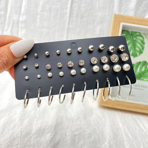 Vintage Retro Geometric Stud Earrings Set Metal Pearl Drop Earrings For Women