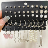 Vintage Retro Geometric Stud Earrings Set Metal Pearl Drop Earrings For Women