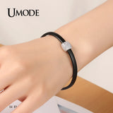 Leather Charm Bracelet for Women with Pave CZ Bead