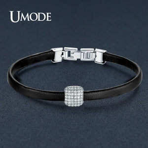 Leather Charm Bracelet for Women with Pave CZ Bead