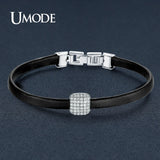 Leather Charm Bracelet for Women with Pave CZ Bead