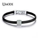 Leather Charm Bracelet for Women with Pave CZ Bead
