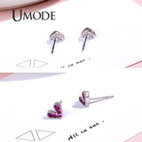 Tiny Heart 925 Sterling Silver Stud Earrings Zircon Ruby Rose Jewelry