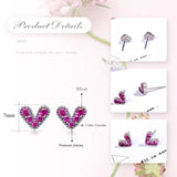 Tiny Heart 925 Sterling Silver Stud Earrings Zircon Ruby Rose Jewelry