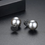 Heart CZ Pearl Double Sided Earring Studs Christmas UE0785