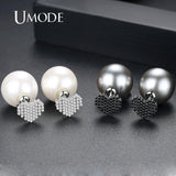 Heart CZ Pearl Double Sided Earring Studs Christmas UE0785
