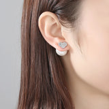 Heart CZ Pearl Double Sided Earring Studs Christmas UE0785