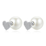 Heart CZ Pearl Double Sided Earring Studs Christmas UE0785