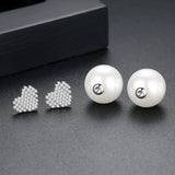 Heart CZ Pearl Double Sided Earring Studs Christmas UE0785