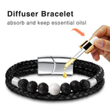 Men's Leather Bracelet with Natural Howlite Stone and Stainless Steel Magnet