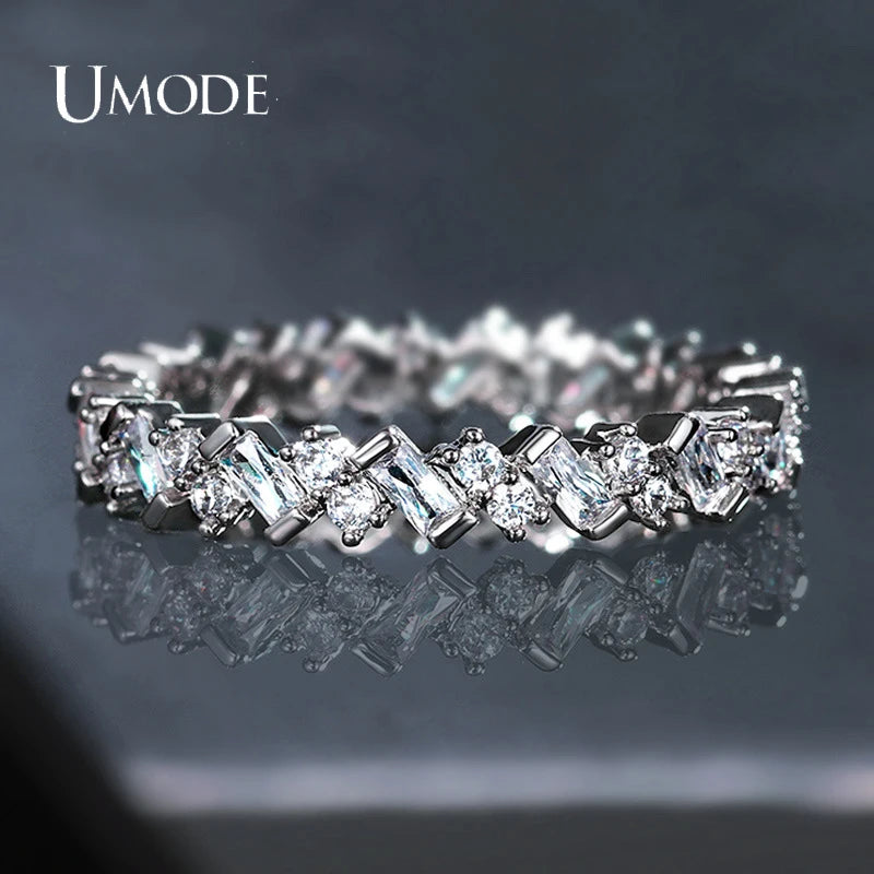 4mm CZ Rectangle Ring Women Wedding Bands Christmas Gift
