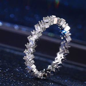 4mm CZ Rectangle Ring Women Wedding Bands Christmas Gift