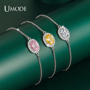 Pink Yellow Oval CZ Bracelet Jewelry Gift for Women UB0235