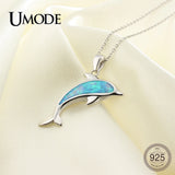 925 Sterling Silver Opal Dolphin Pendant Necklace for Women ULN0481