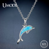 925 Sterling Silver Opal Dolphin Pendant Necklace for Women ULN0481