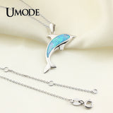 925 Sterling Silver Opal Dolphin Pendant Necklace for Women ULN0481
