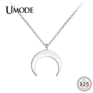 925 Sterling Silver Crescent Moon Pendant Necklaces for Women