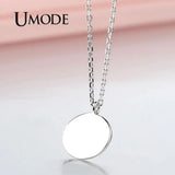 925 Silver Necklace Round Pendant Link Chain Jewelry