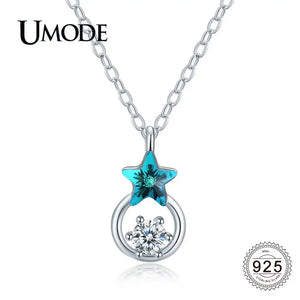925 Silver Star Crystal Pendant Necklace Zircon Chain Silver Jewelry