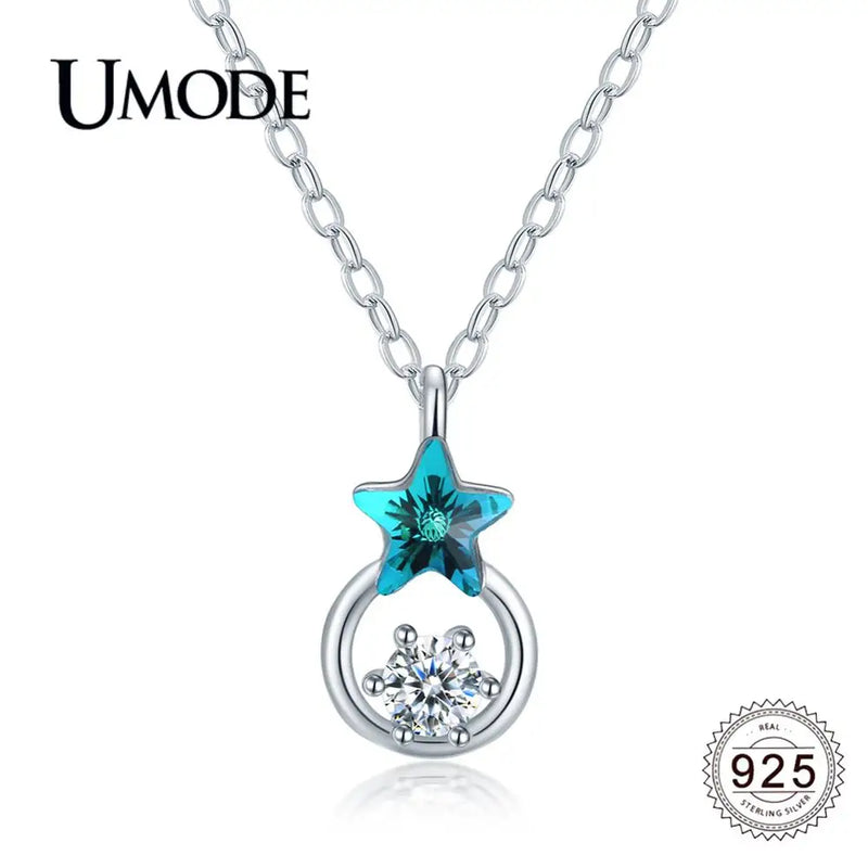 925 Silver Star Crystal Pendant Necklace Zircon Chain Silver Jewelry