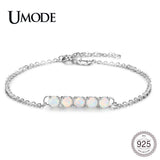 925 Silver Opal Charm Bracelet 4mm Round Adjustable Chain ULB0142