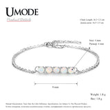925 Silver Opal Charm Bracelet 4mm Round Adjustable Chain ULB0142