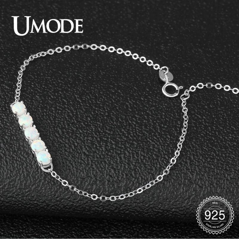 925 Silver Opal Charm Bracelet 4mm Round Adjustable Chain ULB0142