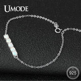 925 Silver Opal Charm Bracelet 4mm Round Adjustable Chain ULB0142