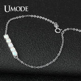 925 Silver Opal Charm Bracelet 4mm Round Adjustable Chain ULB0142