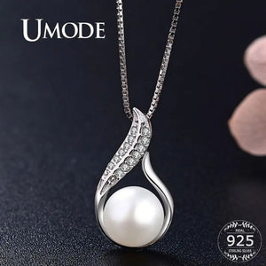Freshwater Round Pearl Necklace Pendant with 925 Sterling Silver Chain