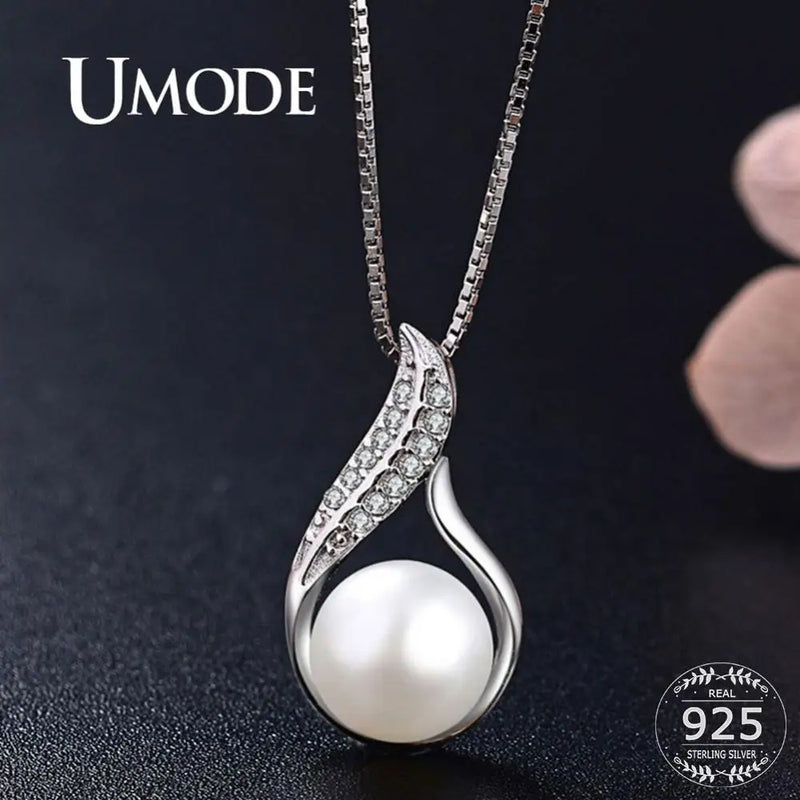 Freshwater Round Pearl Necklace Pendant with 925 Sterling Silver Chain
