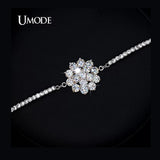 Rhinestone Cup Chain Bracelet with CZ Flower Jewelry