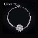 Rhinestone Cup Chain Bracelet with CZ Flower Jewelry