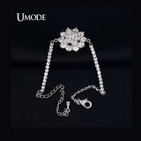 Rhinestone Cup Chain Bracelet with CZ Flower Jewelry
