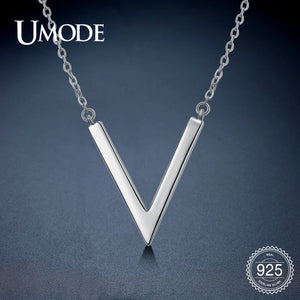V Letter 925 Silver Chain Pendant Necklace for Women Gift ULN0204