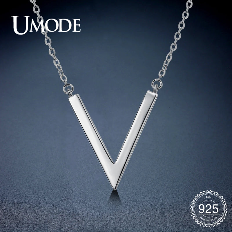 V Letter 925 Silver Chain Pendant Necklace for Women Gift ULN0204