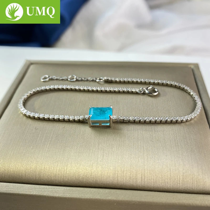 925 Silver Paraiba Tourmaline Bracelet Diamond Fine Jewelry