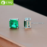 Vintage Emerald Stud Earrings 925 Sterling Silver Wedding Party Bride Jewelry
