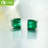 Vintage Emerald Stud Earrings 925 Sterling Silver Wedding Party Bride Jewelry